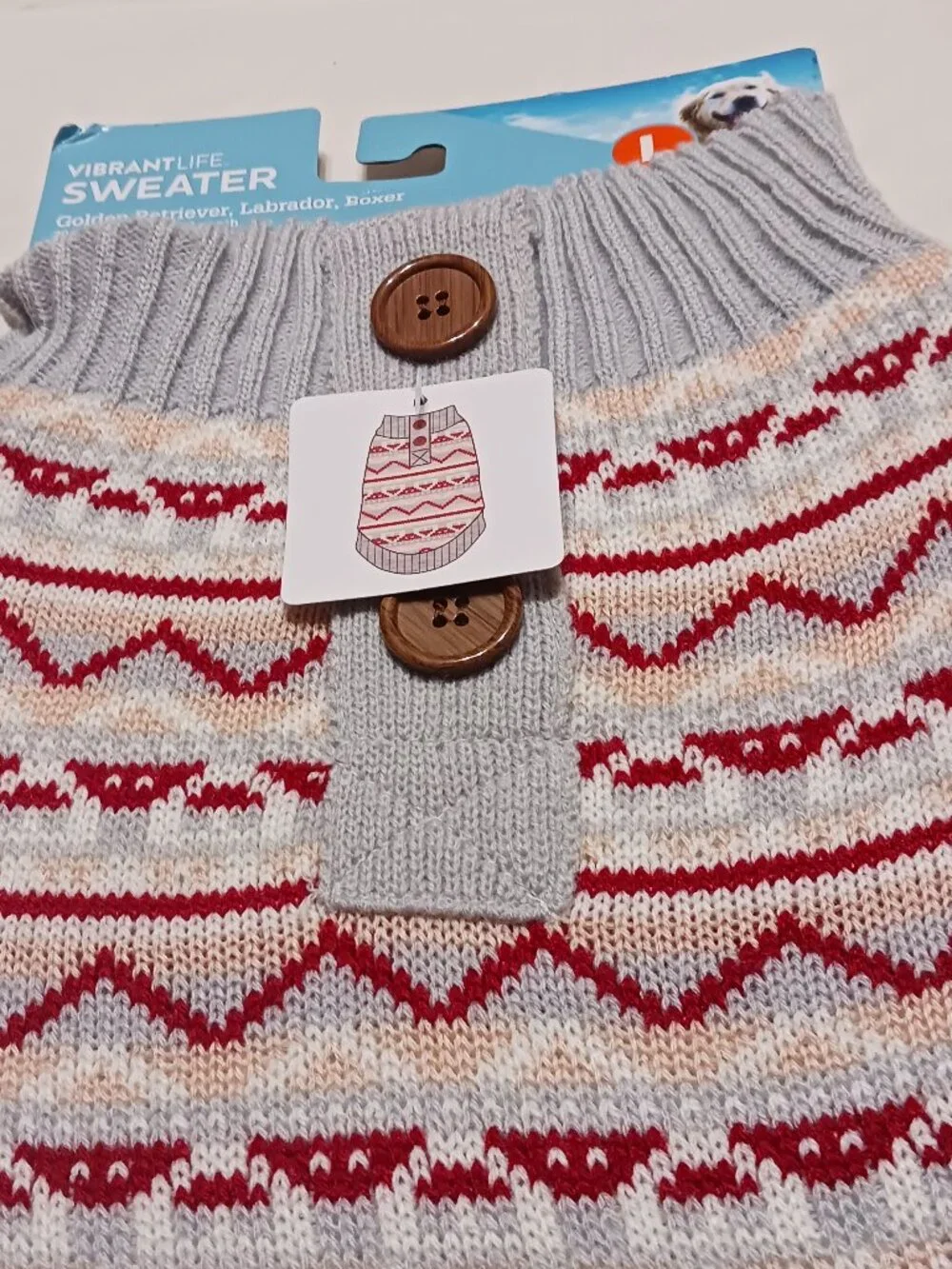 **L** Vibrant Life Dog Sweater Gray /RED 100% Acrylic